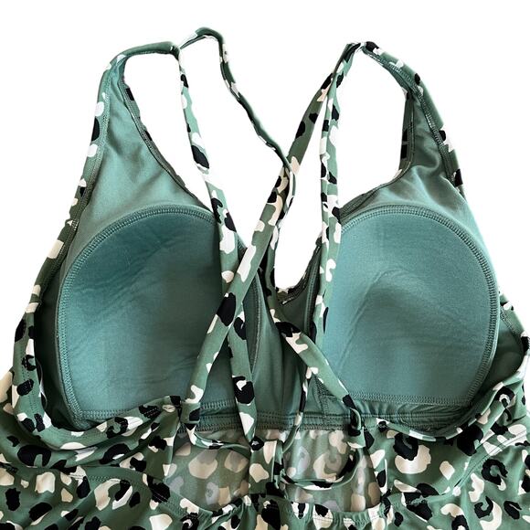 Kona Sol Tankini 2X Green Leopard Print Black High Waisted Coverage - Picture 11 of 16